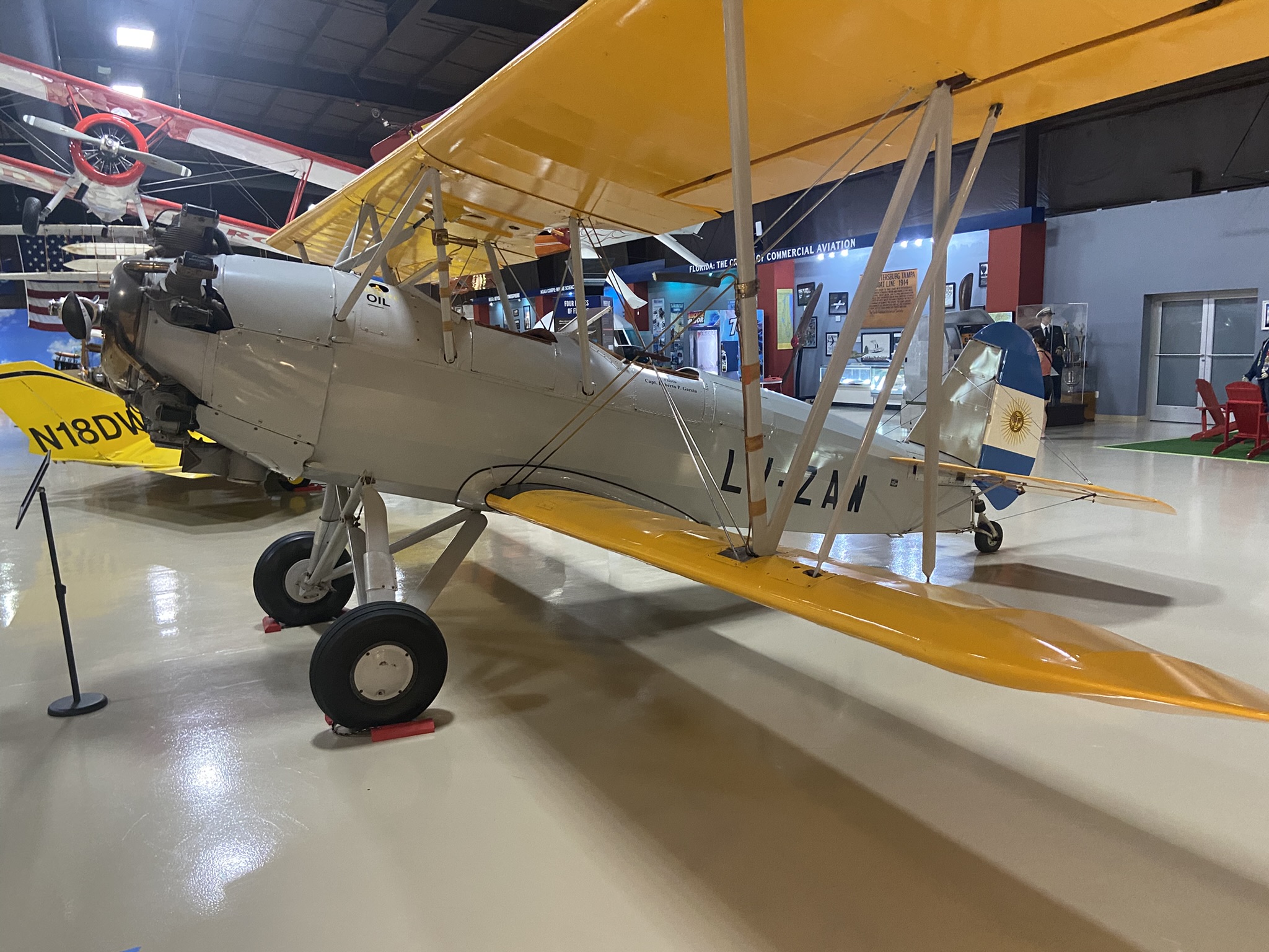Vintage Biplane in hangar